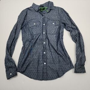 C Wonder Button Up Top Womens Size XXS Blue Polka Dot Western Rodeo Long Sleeve